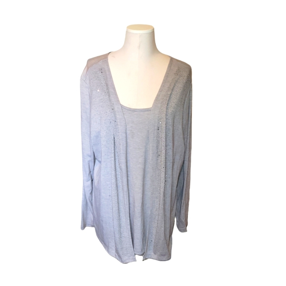 Avenue plus size grey top with built-in beaded cardigan size 18 / 20